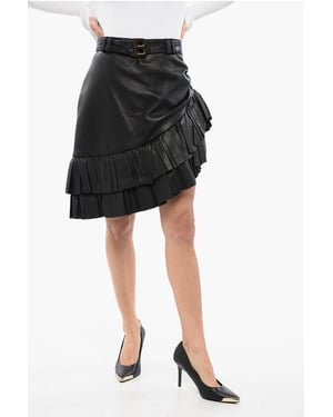 Asymmetrischer Leder-Minirock mit Logo-Gürtel in Schwarz
