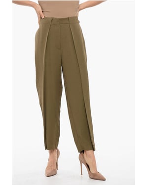 Tapered Fit-Hose aus Viskose mit einfacher Bundfalte in Militärgrün