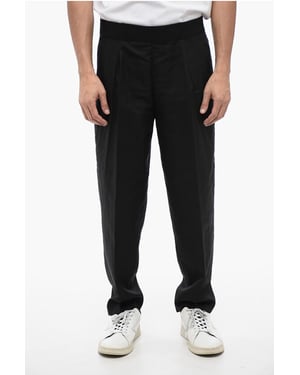 Tapered Fit Hose aus Leinenmischung mit doppelter Bundfalte in Schwarz