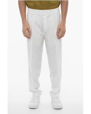 Slim Fit Hose mit doppelter Bundfalte und elastischem Bund in Weiß