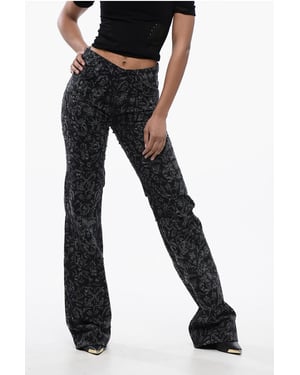 Ausgestellte, gerade geschnittene Longjeans mit Allover-Grafikdruck 2 in Nero, Grigio