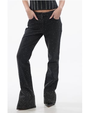Low Rise BLING Flared Fit Jeans mit Allover-Strasssteinen 2 in Schwarz