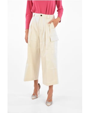 Utility-Hose mit weitem Bein und doppelter Bundfalte in Beige