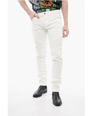 Tapered Fit Biker-Jeans mit Gürtelschlaufen 15 cm in Weiß
