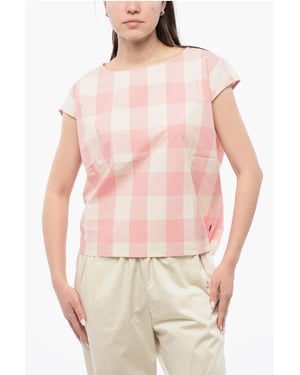 Ärmellose Bluse aus Baumwolle mit Vichy-Karomuster und Kordelzug in Weiß und Rosa