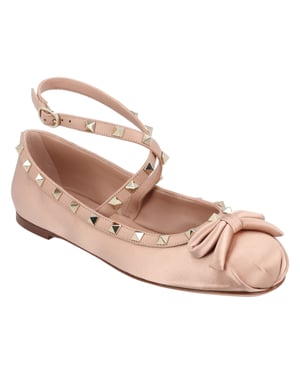 Valentino Rockstud Satin Ballerinas Rosa