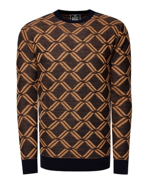 Feinstrick mit Karo-Muster Rundhals-Pullover