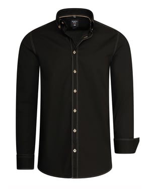 Rusty Neal Langärmeliges Slim-Fit-Hemd mit Kontrastnaht - Schwarz/Braun