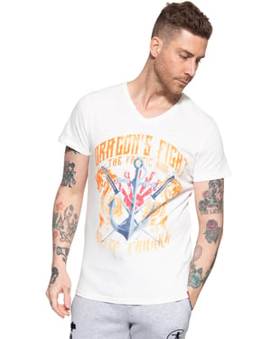 Akito Tanaka Herren T-Shirt mit Frontprint Dragon Anchor ecru
