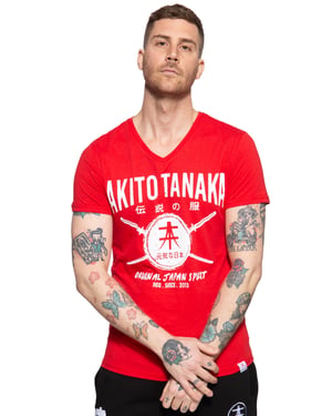 Akito Tanaka Herren T-Shirt mit Frontprint Sword Area rot