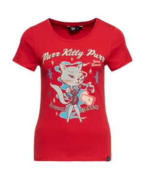 Queen Kerosin Damen T-Shirt Purr Kitty Purr rot