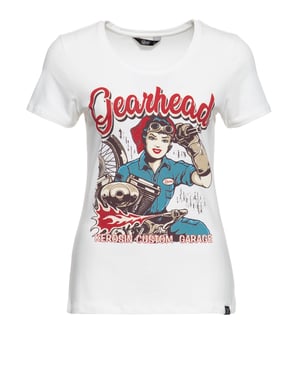 Queen Kerosin Damen T-Shirt mit Frontprint und Rundhalsausschnitt Gearhead offwhite