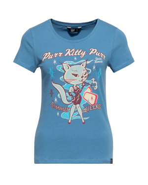Queen Kerosin Damen T-Shirt Purr Kitty Purr blau