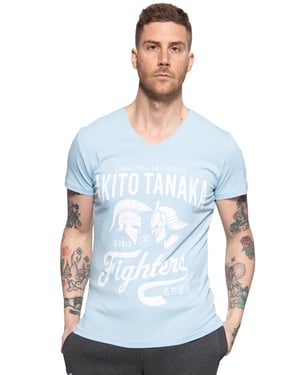 Akito Tanaka Herren T-Shirt mit Frontprint Gladiator Fighters blau