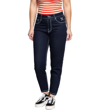 Queen Kerosin Damen High Waist Slim Fit Jeans Betty dunkelblau