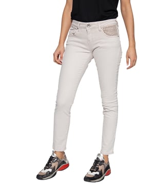 Amor, Truth & Trust Damen ATT JEANS 5-Pocket Jeans mit Lochstickerei am Tascheneingriff Leoni beige