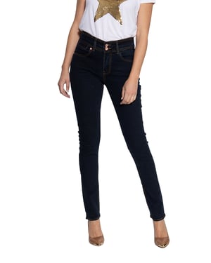 Amor, Truth & Trust Damen Slim Fit Jeans mit kontrastierdenden Absteppungen Chloe dunkelblau