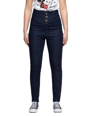 Queen Kerosin Damen High Waist Jeanshose dunkelblau