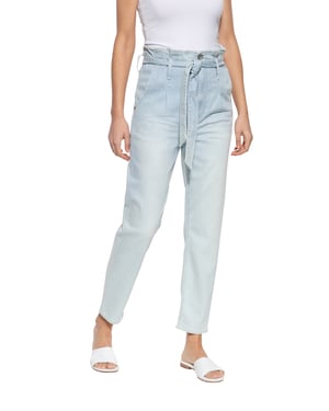 Amor, Truth & Trust Damen ATT JEANS Damen Jeans im Paperbag-Design mit Streifenmuster Moon hellblau