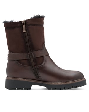 Tamaris Damen Winter Mocca Braun Leder Schnalle Reißverschluss Biker Stiefeletten