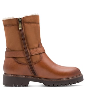 Tamaris Damen Winter Cognac Tan Braun Leder Schnalle Reißverschluss Biker Stiefeletten