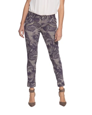 Amor, Truth & Trust Damen ATT JEANS Stretchhose mit Hahnentrittmuster und floralen Akzenten Lola lila