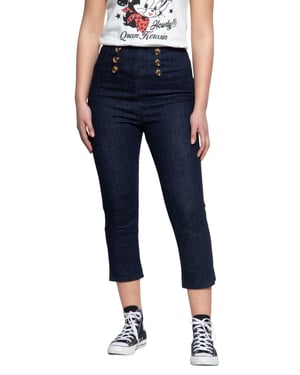 Queen Kerosin Damen High Waist Capri Jeanshose dunkelblau
