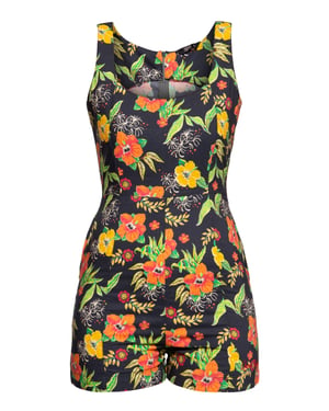Queen Kerosin Damen Jumpsuit Hibiskus Black mehrfarbig
