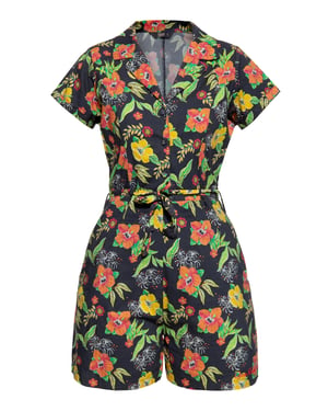 Queen Kerosin Damen Blusen Jumpsuit Hibiscus Black schwarz