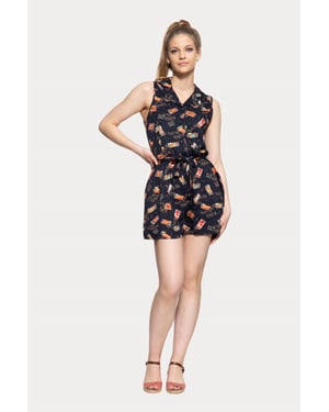 Queen Kerosin Damen 50s Style Jumpsuit navy