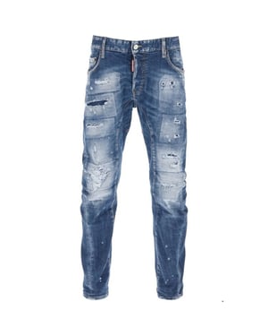 Dsquared2 Tidy Biker Jean Paint Splash verstärkte zerrissene blaue Jeans