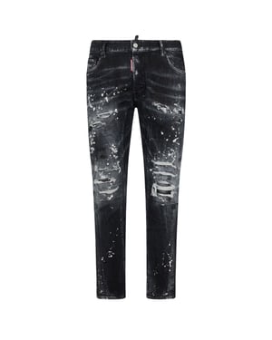 Dsquared2 Tidy Biker Jean Paint Splash verstärkte zerrissene schwarze Jeans