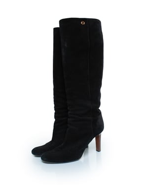 Schwarze Wildleder-Kniestiefel mit GG-Logo