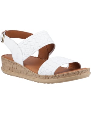 Hush Puppies Ebony Geflochtenes Leder Damen Weiße Sandalen