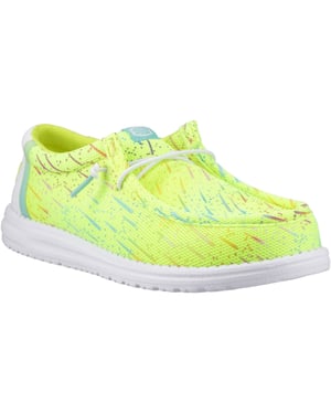 HEYDUDE Wally Party Mesh Polyester Herren Mokassins Schuhe Lime Punch/Weiß