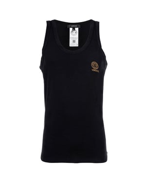 Versace Longsleeve-T-Shirt mit Rundhalsausschnitt aus bi-stretch Bio-Baumwolljersey, neues Logo - Schwarz