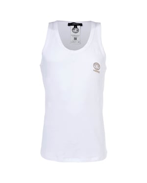 Versace T-Shirt mit langen Ärmeln und Rundhals, Bi-Stretch Baumwolle, neues Logo — Vest - Weiß