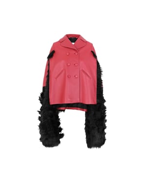 Maison Margiela – Cape-Jacke aus Leder mit Kunstpelzbesatz
