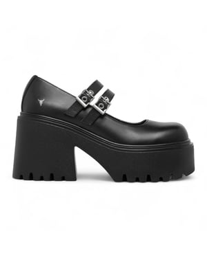 Windsorsmith Damen Mary-Jane-Schuhe aus schwarzem Leder mit dicker Plateausohle - Lessons
