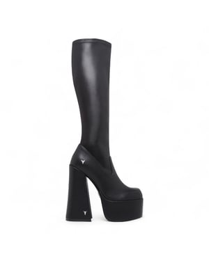 Windsorsmith Damen-Stiefel mit kniehohem Plateau und Gothic-Absatz, Schwarz – Survival