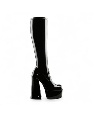 Windsorsmith Damen-Stiefel mit kniehohem Plateau und Gothic-Absatz, Schwarz - Saucy
