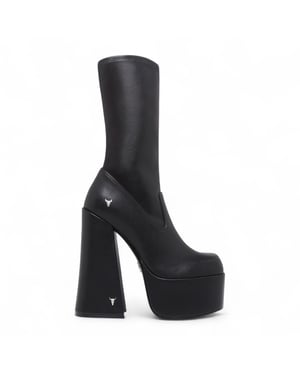 Windsorsmith Damen-Stiefel mit wadenhohem Plateau und Gothic-Absatz in Schwarz – Saviour