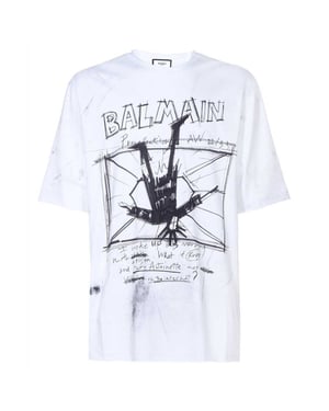 Balmain - Weißes T-shirt Mit Skizzen-logo