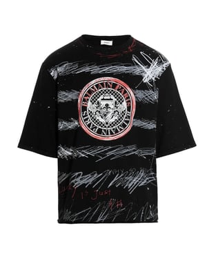 Balmain Paris - Schwarzes T-shirt Mit Graffiti-münzlogo