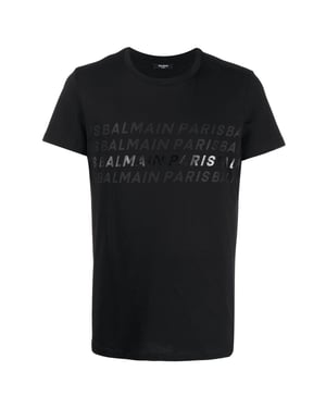 Balmain Paris - Schwarzes T-shirt Mit Mehreren Logos