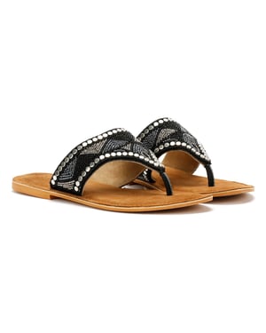 Tower Footwear Wide Vamp Toepost Damen Schwarze Sandalen