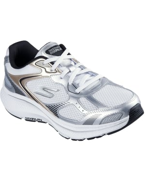 Skechers GO RUN Consistent 2.0 Volt Damen Sneaker Aus Leder In Weiß/silber/schwarz