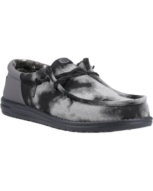 HEYDUDE Wally Funk Overdye Baumwoll Herren Mokassins Schuhe Schwarz/Graugranit