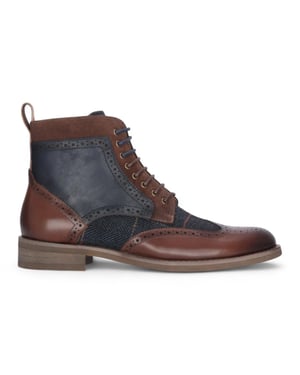 Justin Reess Herren Oxford-Schuhe aus braunem Leder und marineblauem Tweed – Teddy