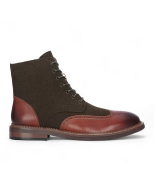 Justin Reess Herren-Stiefeletten aus khakibraunem Brogue-Leder – Clifford